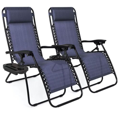 Set of 2 Adjustable Zero Gravity Patio Chair Recliners w/ Cup Holders  - Lot 189