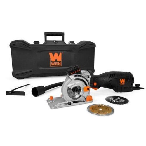 WEN 3620 5-Amp 3-1/2-Inch Plunge Cut Compact Circular Saw with Laser, Carrying Case, and Three Blades - Lot 188