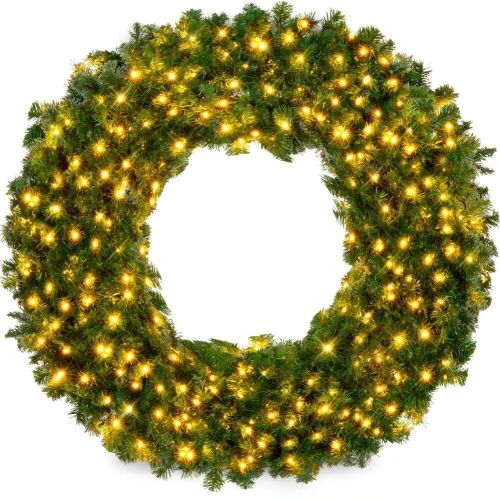 60" Pre-Lit Artificial Fir Christmas Wreath w/ LED Lights, Plug-In, PVC Tips - Lot 326