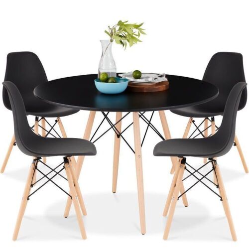 5-Piece Mid-Century Modern Dining Set w/ 4 Chairs, Wooden Legs, Metal Frame - Table Missing Some Hardware  - Lot 132