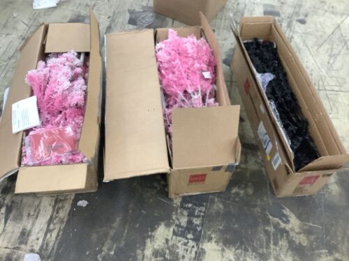 Lot of (3) Artificial Christmas Trees, 2 Pink & 1 Black - Uninspected - Lot 142