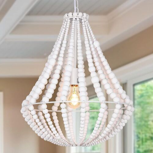 ANKARL Boho Light Fixture, 1-Light Height Adjustable Wood Beaded Chandelier, 16.5"  - Lot 169