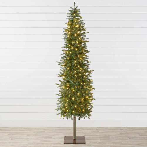 Pre-Lit Artificial Alpine Slim Pencil Christmas Tree w/ LED Lights, Stand - Lot 7448