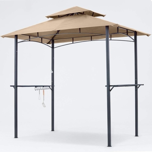 MASTERCANOPY 8 x 5 Grill Gazebo Outdoor BBQ Gazebo Canopy with 2 LED Lights (Khaki) - Lot 7840