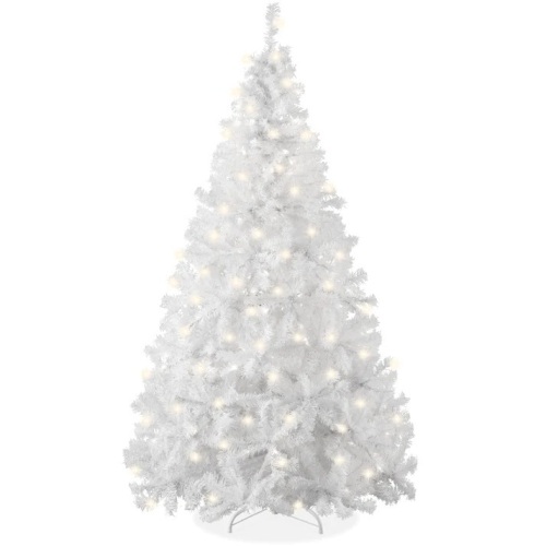Pre-Lit Hinged Artificial White Pine Christmas Tree w/ Lights, Metal Stand 6ft - Lot 8212