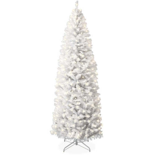 Pre-Lit White Pencil Christmas Tree w/ Metal Base, Incandescent Lights 6ft - Lot 8310