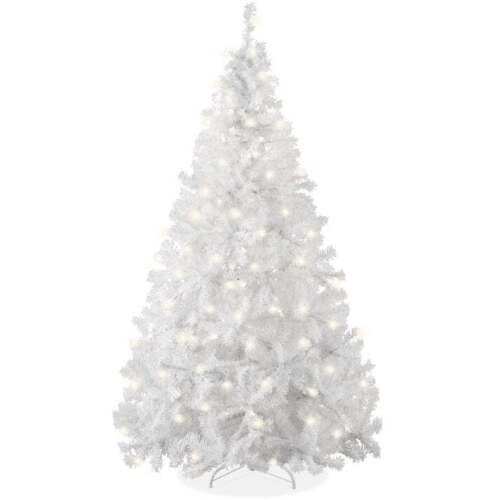Pre-Lit Hinged Artificial White Pine Christmas Tree w/ Lights, Metal Stand 6FT - Lot 8319