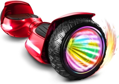 Hoverboard for Kids Ages 6-12, Self-Balancing Scooter with Infinite LED Light and Build-in Speaker, Black Tires, Enhanced Safety - Red - Lot 8437