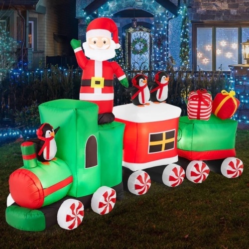 Pre-lit Inflatable Christmas Train & Animated Santa Claus - 8.5ft - Lot 8462