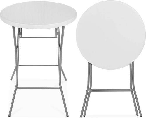 32in Bar Height Folding Table, Round Indoor Outdoor Accessory for Patio, Backyard, Dining Room, Events w/Thick Table Top, Metal Frame, Locking Legs, 330lb Weight Capacity - Lot 8451