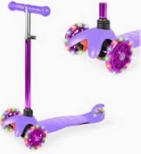 Kids Mini Kick Scooter Toy w/ Colorful Light-Up Wheels, Adjustable T-Bar - Lot 8322