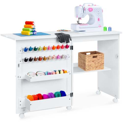 Folding Sewing Table Multipurpose Craft Station & Side Table w/ Wheels - Lot 8378