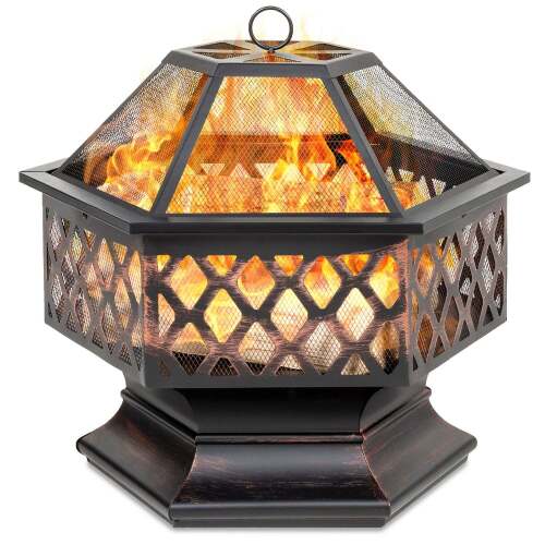 Hex-Shaped Outdoor Fire Pit w/ Flame-Retardant Lid - 24in - Lot 8383