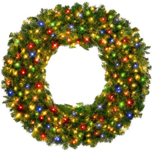 Pre-Lit Artificial Fir Christmas Wreath w/ Multicolor LED Lights, PVC Tips - Lot 8503
