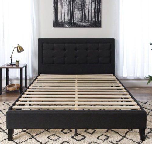 Best Choice Products Upholstered Queen Platform Bed w/ Tufted Button Headboard, Steel Frame, Wood Support (dark grey) - Lot 101