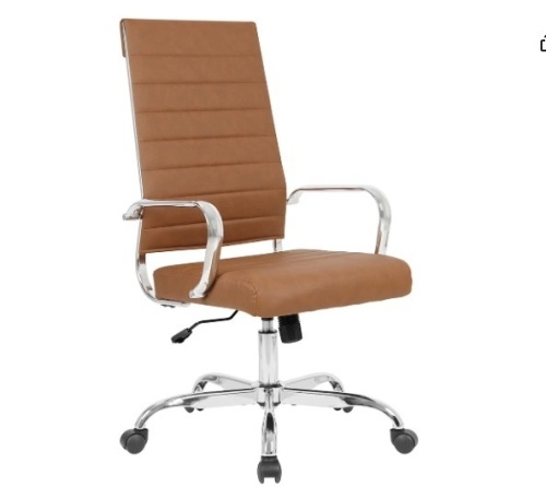 LANDSUN Home Office Chair High Back Executive Chair Ribbed Leather Computer Desk Chair with Armrests Soft Padded Adjustable Height Swivel Modern Conference Chrome Brown $149.99 - Lot 102