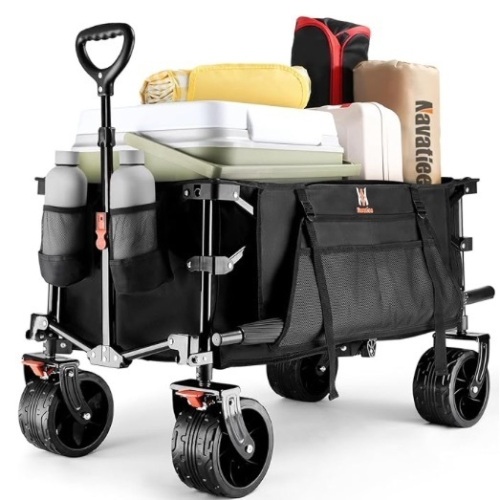 Navatiee Collapsible Folding Wagon, Beach Wagon Cart Heavy Duty Foldable with Big Wheels, Utility Grocery Wagon with Side Pocket and Brakes for Camping Garden Sports, T1 $199.99 - Lot 104