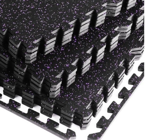 0.56" Thick 48 Sq Ft Rubber Top High Density EVA Foam Exercise Gym Mats 12 Pcs - Interlocking Puzzle Floor Tiles for Home Gym Heavy Workout Equipment Flooring - 24 x 24in Tile, Black&Purple $137.99 - Lot 108