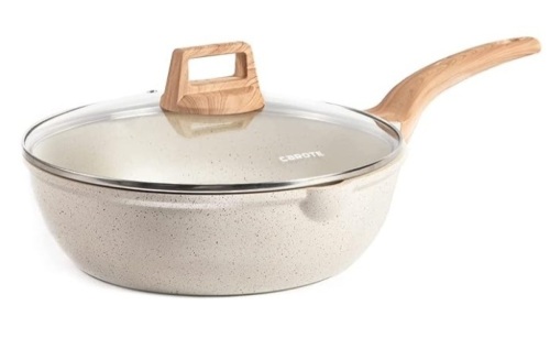 CAROTE 12Inch Nonstick Deep Frying Pan with Lid, 5.5 Qt Jumbo Cooker Saute Pan with Pour Spout, Skillet Induction Cookware, Non Stick Cooking Pan Kitchen Pan PFOA Free $54.99 - Lot 132