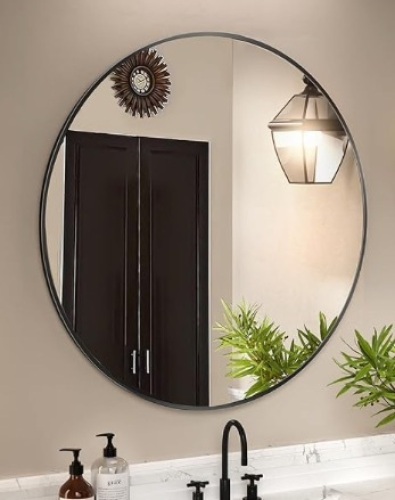 16 inch Round Mirror for Wall, Round Wall Mirror Metal Frame, Round Bathroom Mirror, Circle Mirrors for Wall, Entryway, Bathroom, Vanity, Living Room, Circle Mirror, Black $69.99 - Lot 135