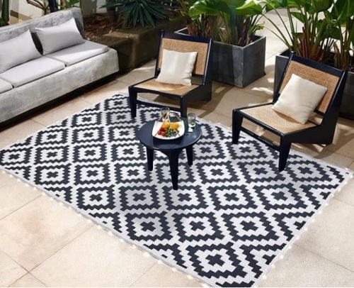 URBEST Outdoor Camping Mats Rugs Reversible Waterproof RV Deck Porch Plastic Rugs Led Illuminated Patio Mat Black-White 9x12 Feet $109.99 - Lot 141