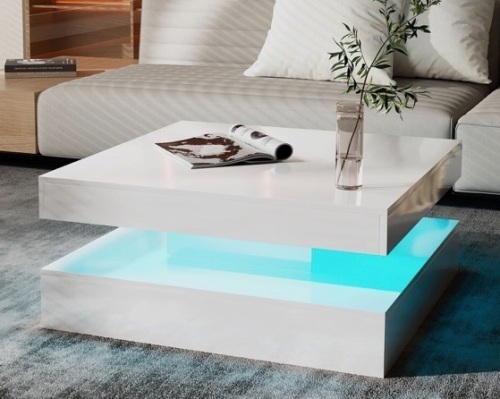 Square white high gloss coffee table, family living room dining table - Lot 150