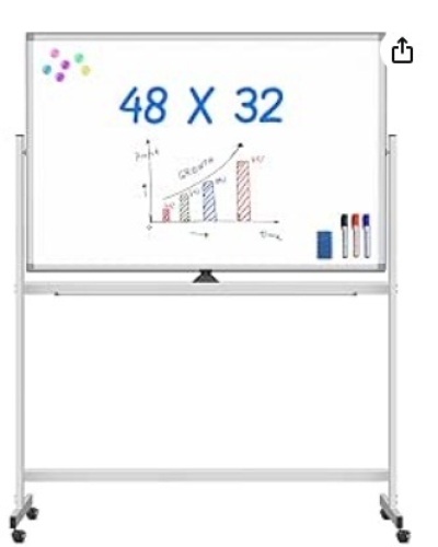 Mobile White Board, 80x 120 cm Double Sided Dry Erase Board Rolling Whiteboard Aluminum Frame Standing Whiteboard on Wheels (80120-sliver) - Lot 162
