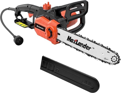 MAXLANDER Electric Chain Saw, 9 Amp Corded Chainsaw, 15m/s with 14 Inch Chain and Bar, Light Weight Multi Angle Fast Cut Powerful High Efficiency - Lot 108a