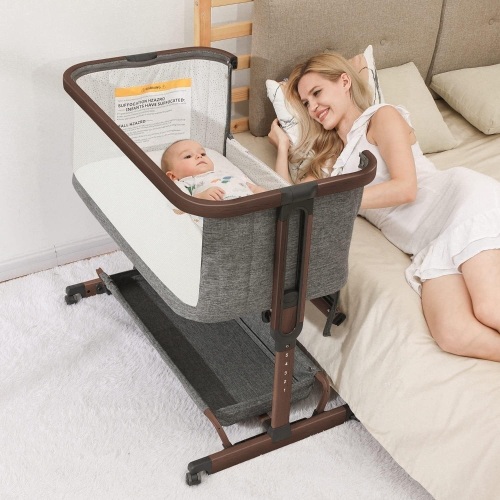 AMKE 3 in 1 Baby Bassinets,All-mesh Bedside Sleeper ,Baby Cradle with Storage Basket, Easy to Assemble for Newborn/Infant, Adjustable Bedside Crib,Safe Bed,Travel 32.7"L x 23.2"W x 37.4"H - Lot 34a