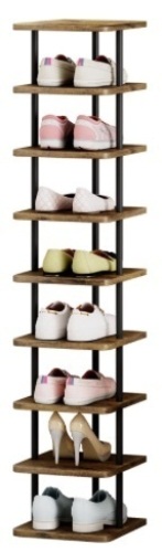 AZERPIAN Shoe Rack 9 Tier Vertical Storage Organizer Narrow Metal Slim Shelf Modern Free Standing Shoe Tower Saving Space for Closet Entryway Bedroom,Black+Rustic Brown - Lot 89