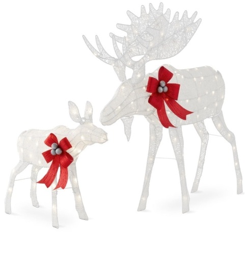 2-Piece Moose Family Lighted Outdoor Christmas Decoration Set w/ LED Lights $272.99 2-PIECE SET: Light up your front yard and celebrate the winter months with a glowing outdoor moose family consisting of an adult bull moose and its baby calf 170 LED LIGH - Lot 206
