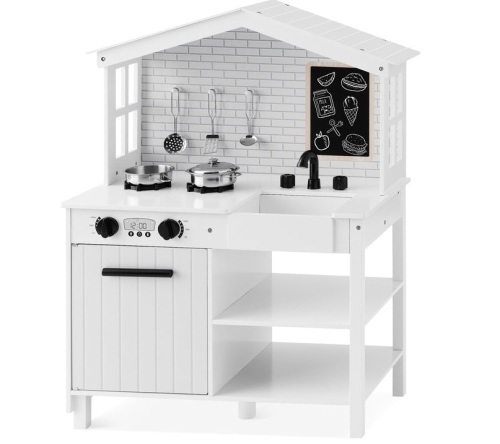 Kids Farmhouse Play Kitchen w/ Chalkboard, Storage Shelves, 5 Accessories $149.99 UNIQUE FARMHOUSE DESIGN: Your little one will enjoy a pretend sink and stove & oven, plus details such as windows, a chalkboard, and cabinet with knobs that click DURABLE B - Lot 208