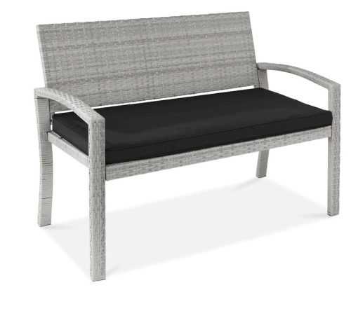 2-Person Wicker Porch Bench for Outdoor, Garden w/ 700lb Capacity - 47in $199.99 QUALITY COMFORT: A gently curved backrest pairs with a soft, weather-resistant cushion that attaches to the frame with securing straps EASY SETUP: A simple five-step process - Lot 212