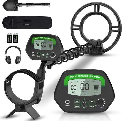 Metal Detector,High Accuracy Adjustable Waterproof Metal Detectors for Adults & Kids with LCD Display&LED Light,Discrimination&All Metal Mode,25.4CM - Lot 228a