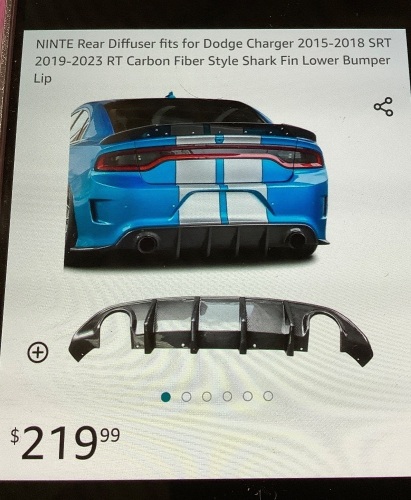 Ninte Rear Diffuser fits for Dodge Charger 2015-2018 SRT 2019-2023 RT Carbon Style Shark Fin Lower Bumper Lip $219.99 - Lot 115