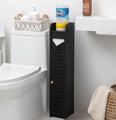 Bathroom Storage, Toilet Paper Stand Beside Storage Fit for Half Bathroom, Next to Toilet Storage, for Small Spaces,Black by AOJEZO - Lot 169