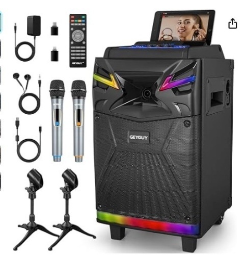  DSP Bluetooth Karaoke Machine with 2 Wireless mics for Adults, GTSK10-1, PA System Support Live Streaming with Sound Effects/DJ Lights/FM Radio for Parties, Recording, YouTube, Tiktok $269.99 - Lot 170