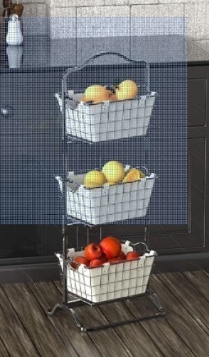 Simple Houseware 3-Tier Rigid Wire Market Fruit Basket Stand, Black - Lot 235