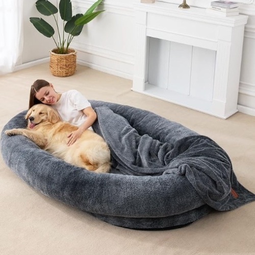 Homguava Large Human Dog Bed 72"x48"x10" Human-Sized Big Dog Bed for Adults&Pets Giant Beanbag Bed with Washable Fur Cover,Blanket and Strap(Large, Grey) $179.99 - Lot 237