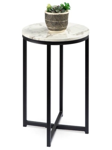 Round Coffee Side Table w/ Faux Marble Top, Metal Frame - 16in $79.99 - Lot 257