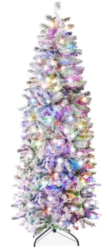 Pre-Lit Snow Flocked Artificial Pencil Christmas Tree w/ Multicolor Lights  $142.99 - Lot 292