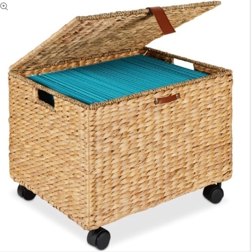Mobile Water Hyacinth Rolling Filing Cabinet Storage Basket w/ Lid, Wheels $99.99 - Lot 294