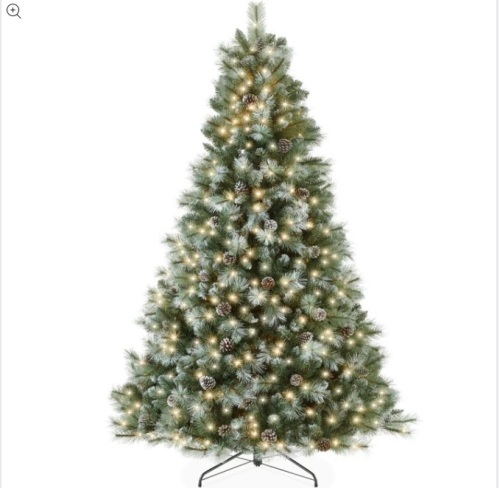 7 1/2' Pre-Lit Frosted Artificial Scotch Pine Christmas Tree w/ Metal Stand $449.99 - Lot 303