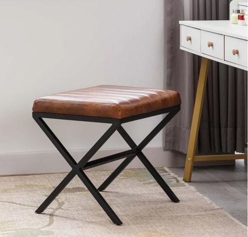 Duhome Vanity Stool Makeup Vanity Chair Faux Leather with X Metal Base Foot Stool Padded Vanity Bench Small for Bedroom Bathroom, Brown - Lot 76