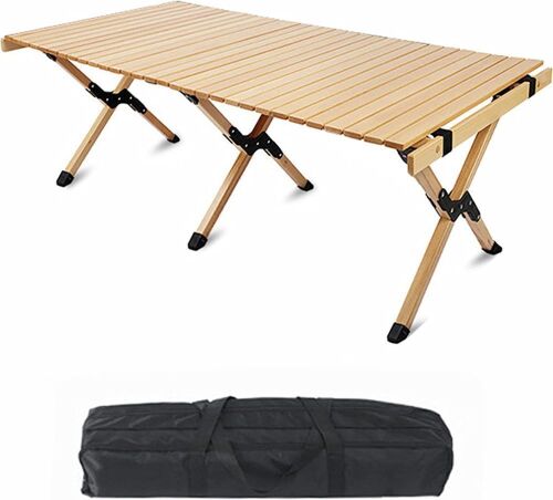VINGLI 4 Ft Portable Height Adjustable Roll Up Wooden Picnic Table with Bag  - Lot 259