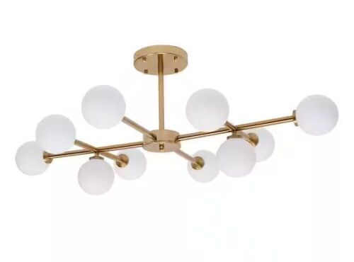 10-Light Gold Modern Bubble Shaped Chandelier with White Glass Shades - Lot 577