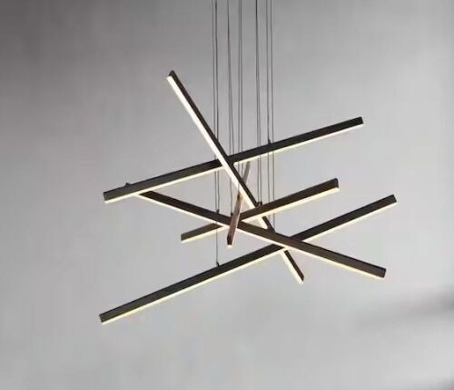 6-Light Integrated LED Black Aluminum Linear Pendant Hanging Light - Lot 580