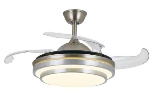 36 in. Integrated LED Indoor Silver Modern Retractable 3-Color Change Ceiling Fan with Remote Control - Lot 726