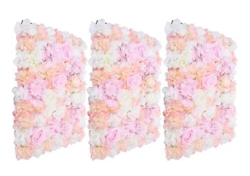  Pink 23.6 in. x 15.7 in. Artificial Floral Wall Panel Silk Rose Backdrop Decor, 3 Pc - Lot 730