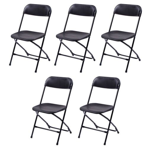 VINGLI Portable Plastic Folding Chair with Steel Frame, 350lb Capacityl, 5 Pack - 1 Chair Missing Foot Caps - Lot 748